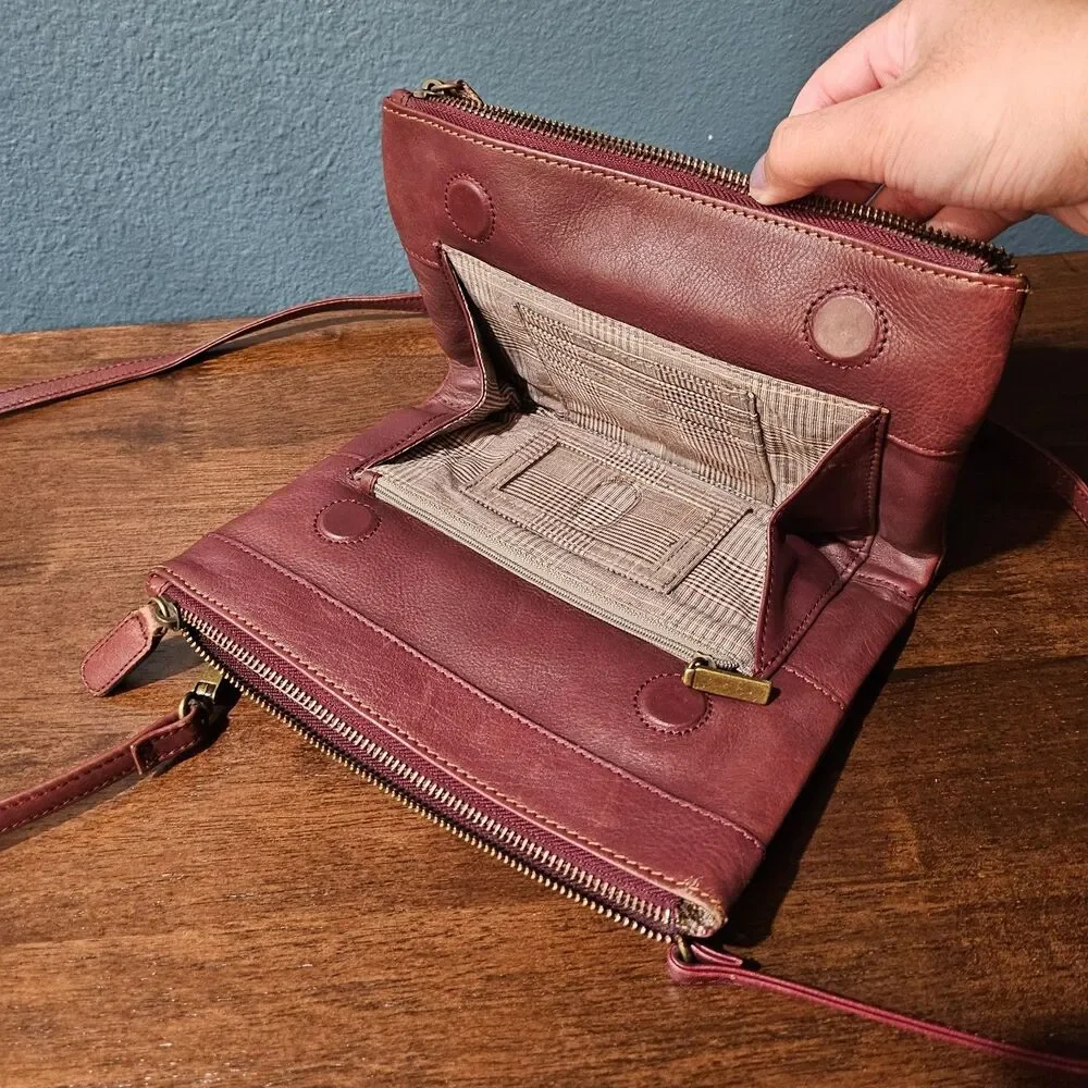HOBO International Raisin Leather Double Zipper Crossbody Handbag Purse 9
